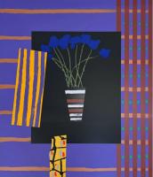 Blue Anemones in Striped Vase  by Bruce McLean